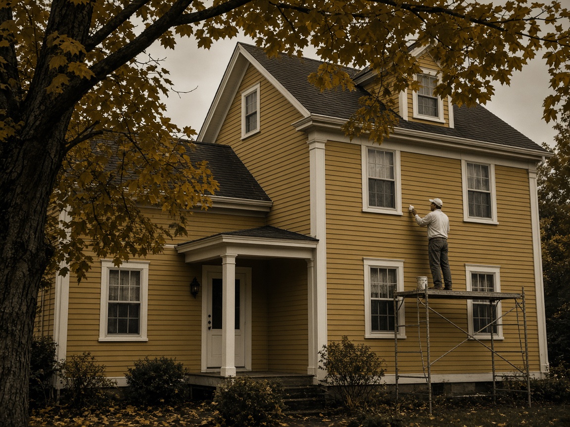 Clapboard colonial being painted on a Littleton street